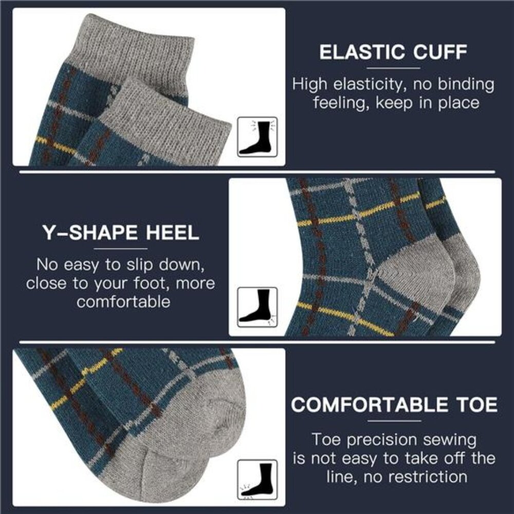 5 PairsMen's Warm Wool Socks Thermal Winter Thick Crew Pattern Socks - Picture 4 of 5